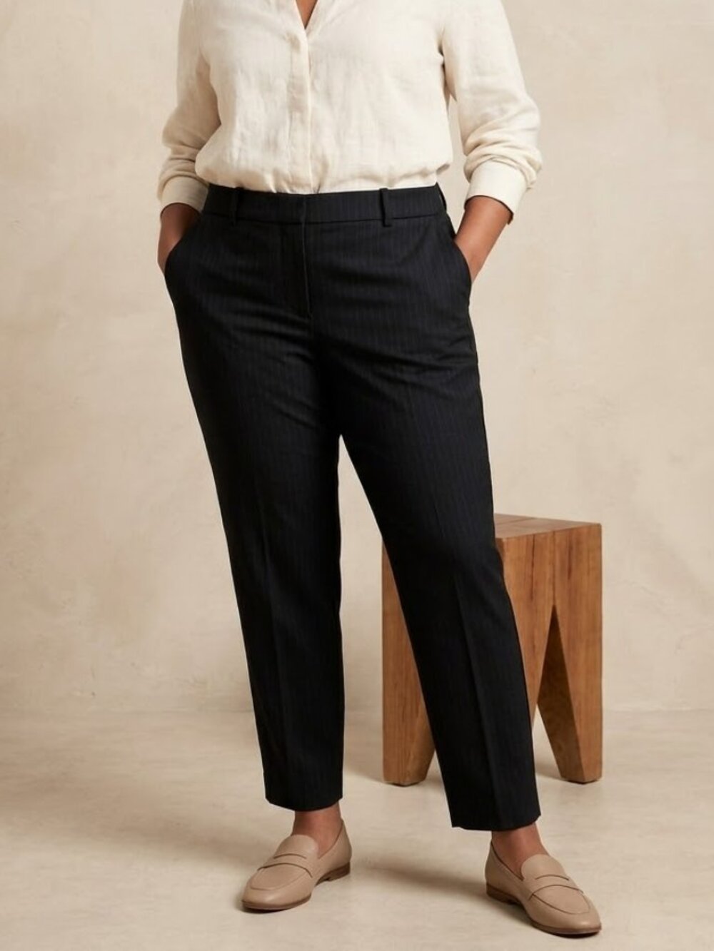 NWT H&M Black Pinstripe Ankle Slacks Dress Pants Plus Size 18 Preppy Classic